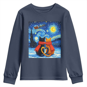 Funny Couples Christmas Youth Sweatshirt Cats Lover Starry Night TS14 Navy Print Your Wear