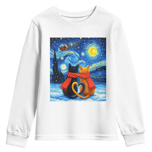 Funny Couples Christmas Youth Sweatshirt Cats Lover Starry Night TS14 White Print Your Wear