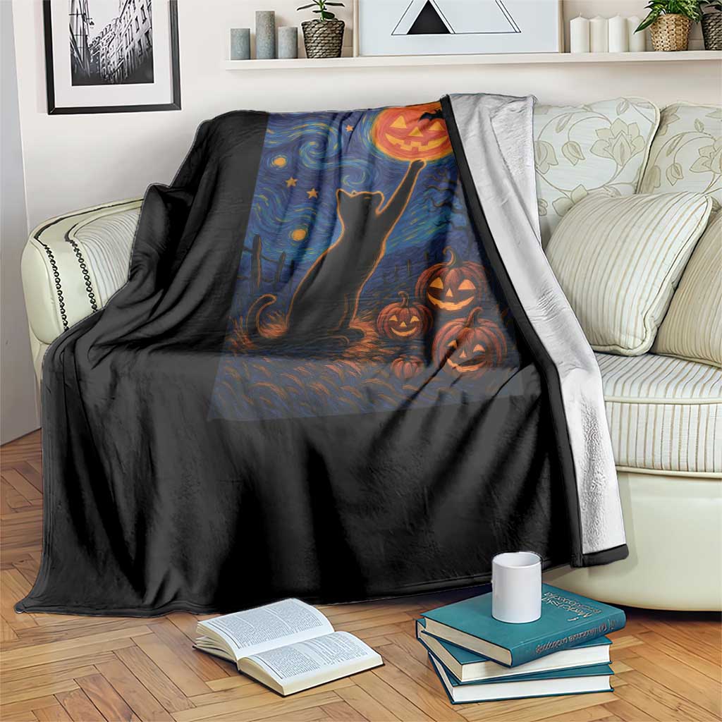 Black Cat Halloween Throw Blanket Starry Night Van Gogh TS14 Print Your Wear