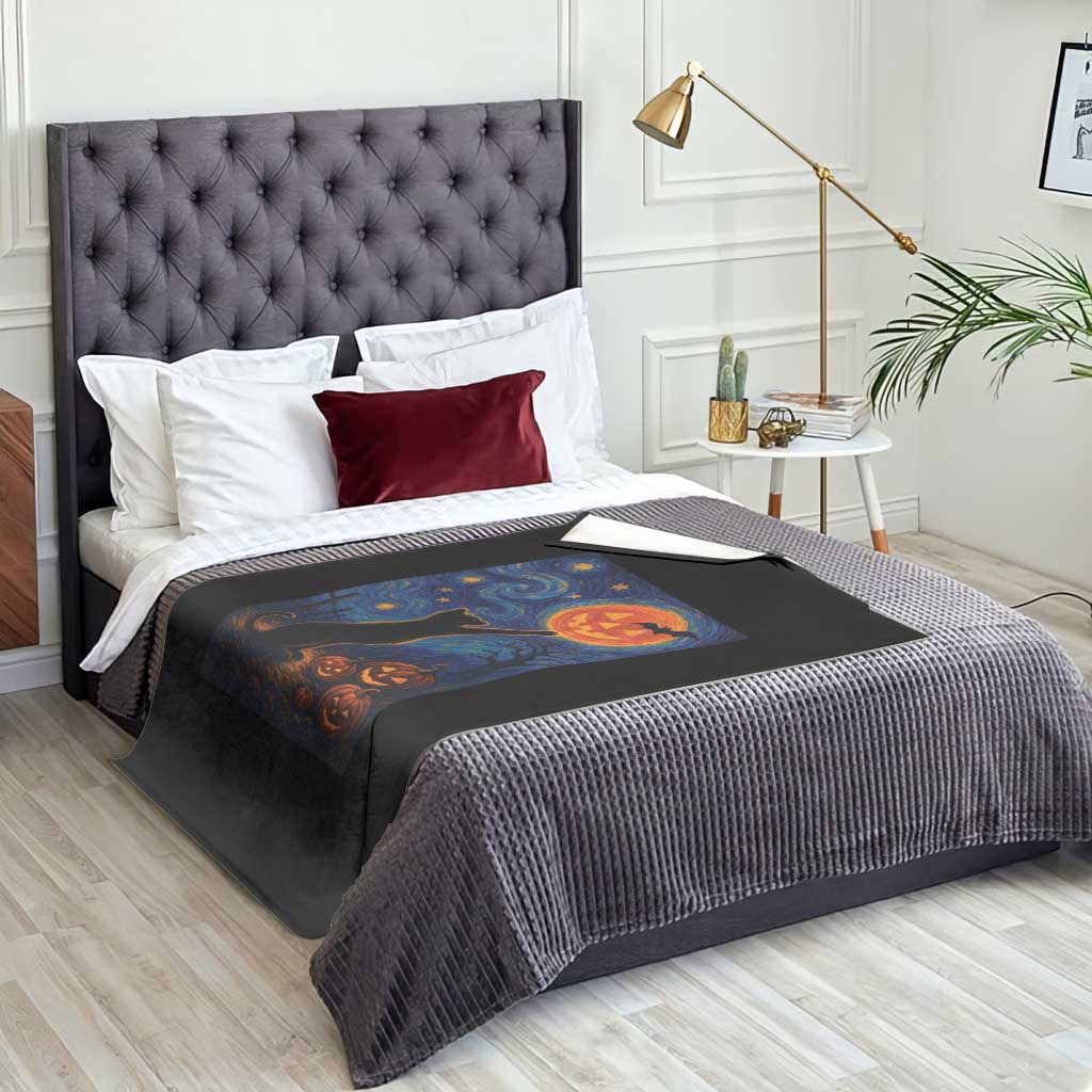 Black Cat Halloween Throw Blanket Starry Night Van Gogh TS14 Print Your Wear