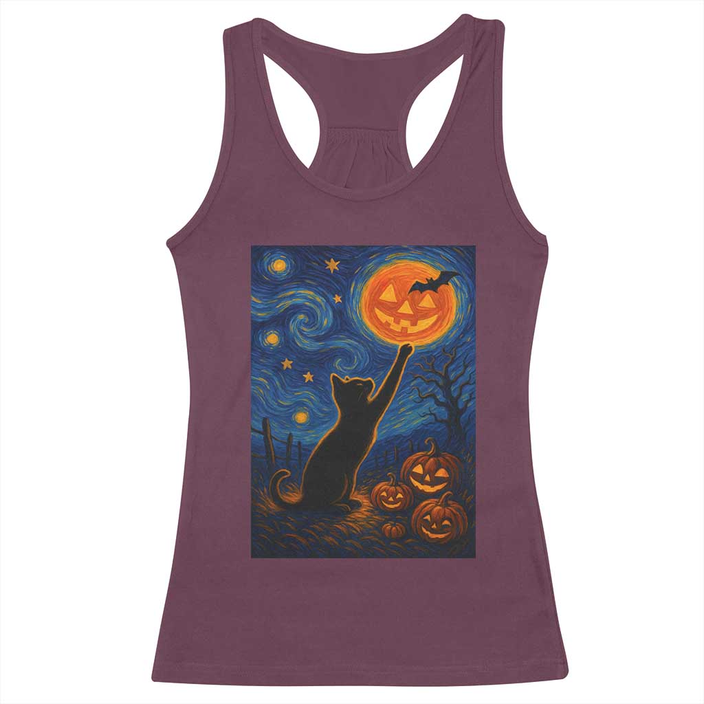 Black Cat Halloween Racerback Tank Top Starry Night Van Gogh TS14 Maroon Print Your Wear