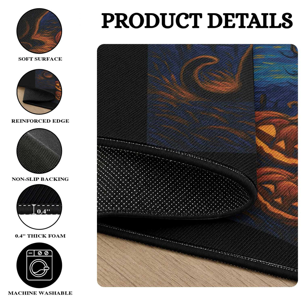 Black Cat Halloween Round Rug Starry Night Van Gogh