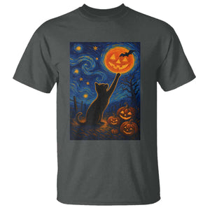 Black Cat Halloween T Shirt Starry Night Van Gogh TS14 Dark Heather Print Your Wear
