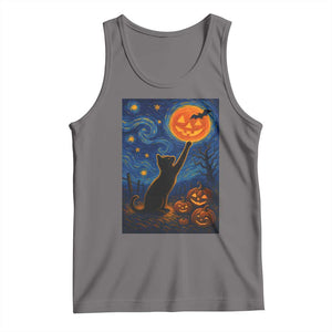 Black Cat Halloween Tank Top Starry Night Van Gogh TS14 Deep Heather Print Your Wear