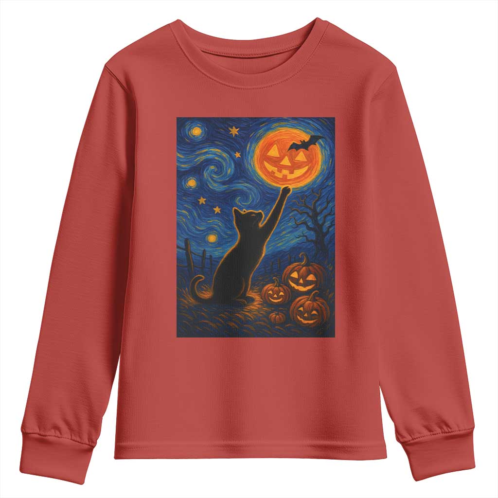 Black Cat Halloween Youth Sweatshirt Starry Night Van Gogh TS14 Red Print Your Wear