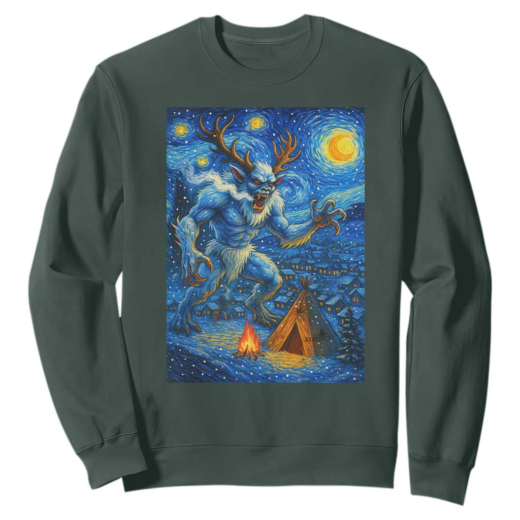 Wedigo Cryptid Christmas Sweatshirt Native American Starry Night Xmas TS14 Dark Forest Green Print Your Wear