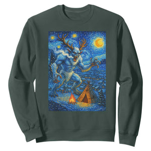 Wedigo Cryptid Christmas Sweatshirt Native American Starry Night Xmas TS14 Dark Forest Green Print Your Wear