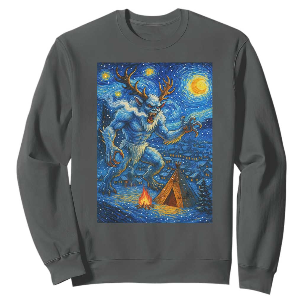 Wedigo Cryptid Christmas Sweatshirt Native American Starry Night Xmas TS14 Dark Heather Print Your Wear