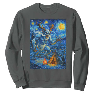 Wedigo Cryptid Christmas Sweatshirt Native American Starry Night Xmas TS14 Dark Heather Print Your Wear