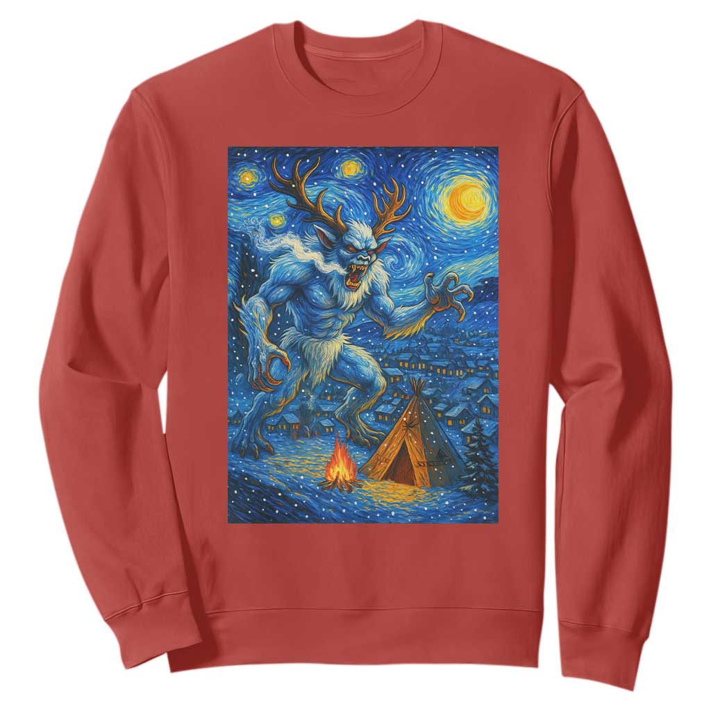 Wedigo Cryptid Christmas Sweatshirt Native American Starry Night Xmas TS14 Red Print Your Wear