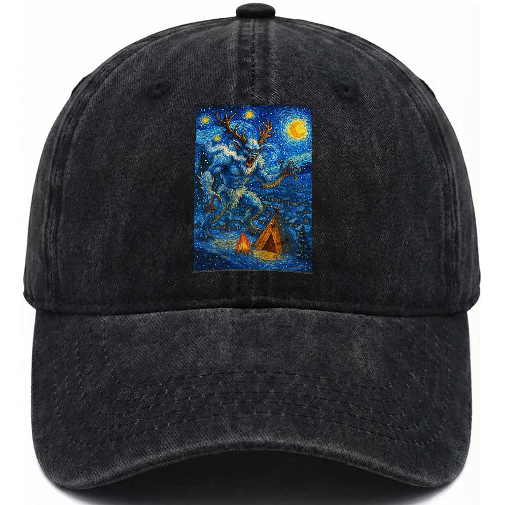 Wedigo Cryptid Christmas Washed Cotton Baseball Cap Native American Starry Night Xmas TS14 Washed Cap Universal Fit Black Print Your Wear