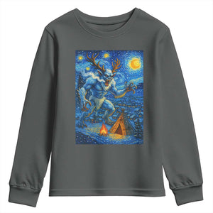 Wedigo Cryptid Christmas Youth Sweatshirt Native American Starry Night Xmas TS14 Dark Heather Print Your Wear