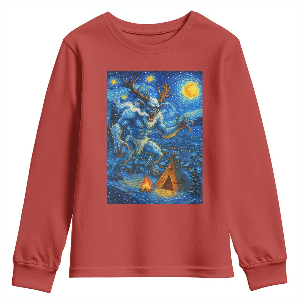 Wedigo Cryptid Christmas Youth Sweatshirt Native American Starry Night Xmas TS14 Red Print Your Wear