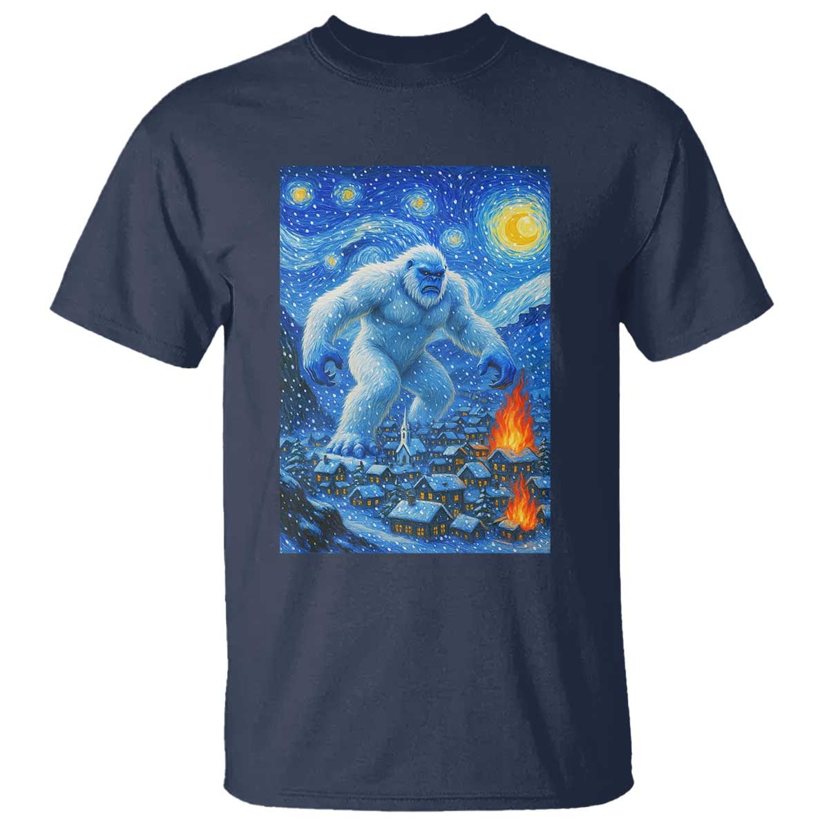 Yeti Cryptid Christmas T Shirt Winter Monster Starry Night Xmas TS14 Navy Print Your Wear