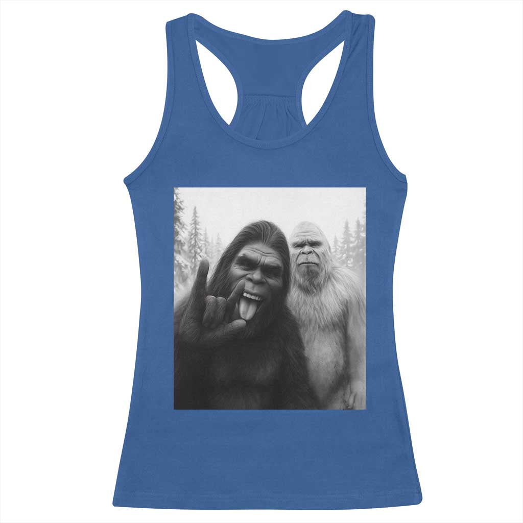 Bigfoot Selfie Christmas Racerback Tank Top Sasquatch Yeti Rock On Hand TS14 Royal Blue Print Your Wear