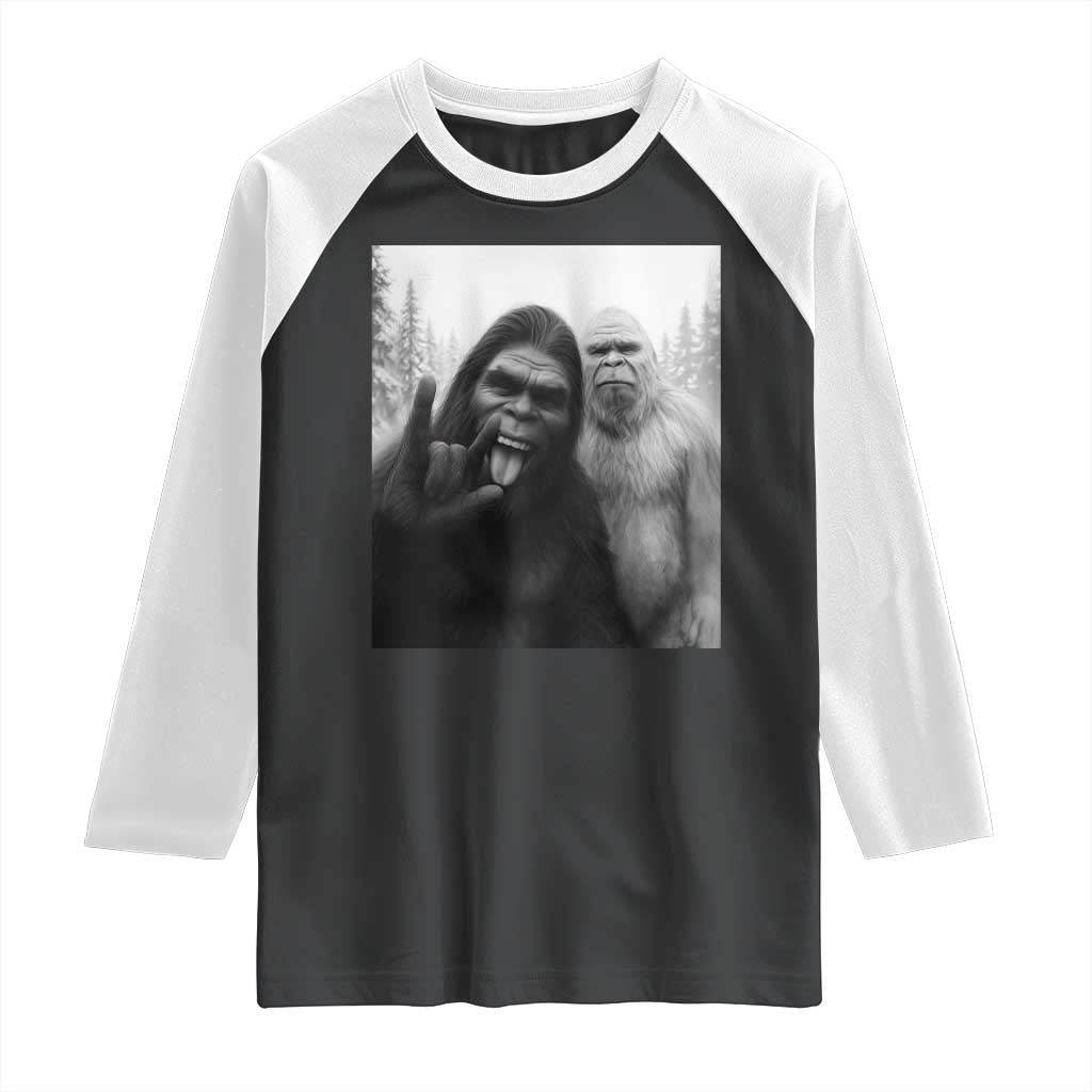Bigfoot Selfie Christmas Raglan Shirt Sasquatch Yeti Rock On Hand TS14 Black White Print Your Wear