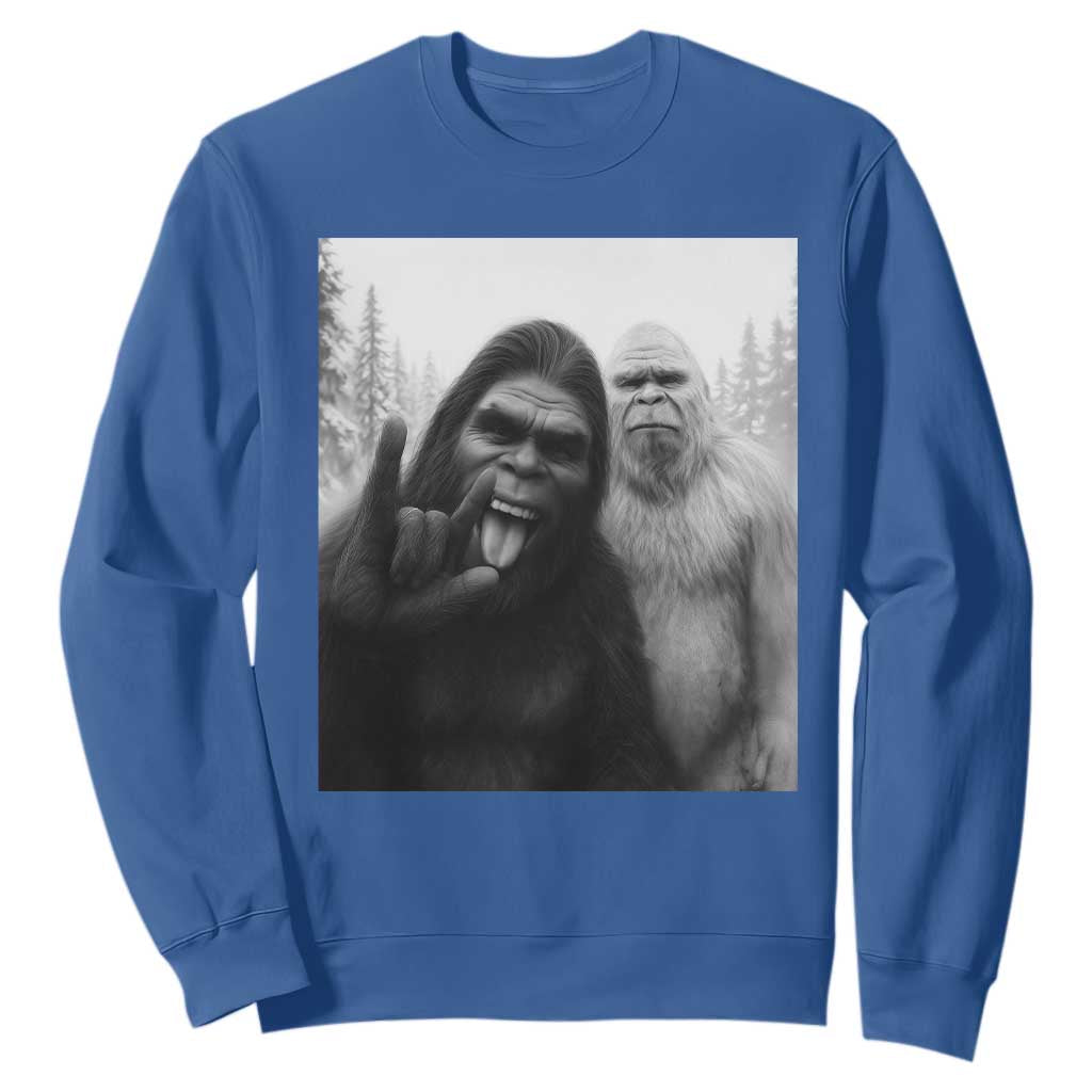 Bigfoot Selfie Christmas Sweatshirt Sasquatch Yeti Rock On Hand TS14 Royal Blue Print Your Wear