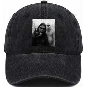 Bigfoot Selfie Christmas Washed Cotton Baseball Cap Sasquatch Yeti Rock On Hand TS14 Washed Cap Universal Fit Black Print Your Wear