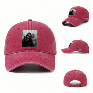 Bigfoot Selfie Christmas Washed Cotton Baseball Cap Sasquatch Yeti Rock On Hand TS14 Washed Cap Universal Fit Red Print Your Wear