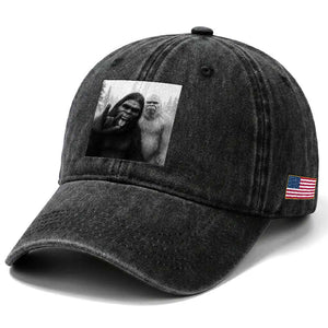 Bigfoot Selfie Christmas Washed Cotton Baseball Cap Sasquatch Yeti Rock On Hand TS14 Print Your Wear