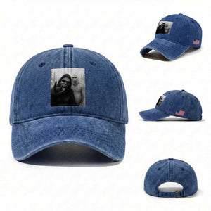 Bigfoot Selfie Christmas Washed Cotton Baseball Cap Sasquatch Yeti Rock On Hand TS14 Washed Cap Universal Fit Royal Blue Print Your Wear
