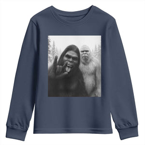 Bigfoot Selfie Christmas Youth Sweatshirt Sasquatch Yeti Rock On Hand TS14 Navy Print Your Wear