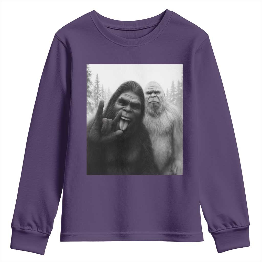 Bigfoot Selfie Christmas Youth Sweatshirt Sasquatch Yeti Rock On Hand TS14 Purple Print Your Wear