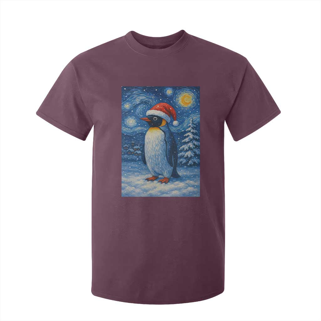 Penguin Christmas T Shirt For Kid Starry Night Van Gogh TS14 Maroon Print Your Wear