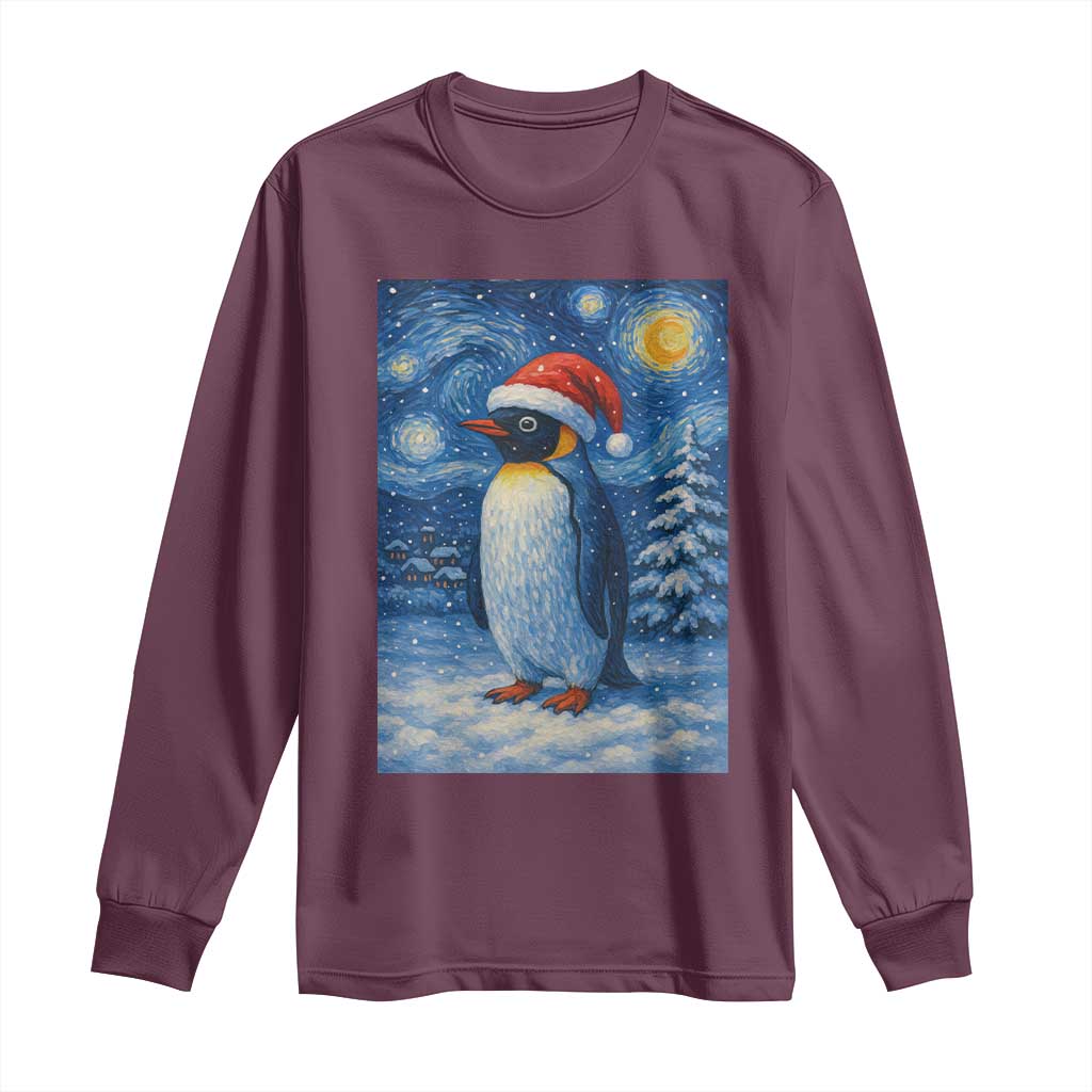 Penguin Christmas Long Sleeve Shirt Starry Night Van Gogh TS14 Maroon Print Your Wear