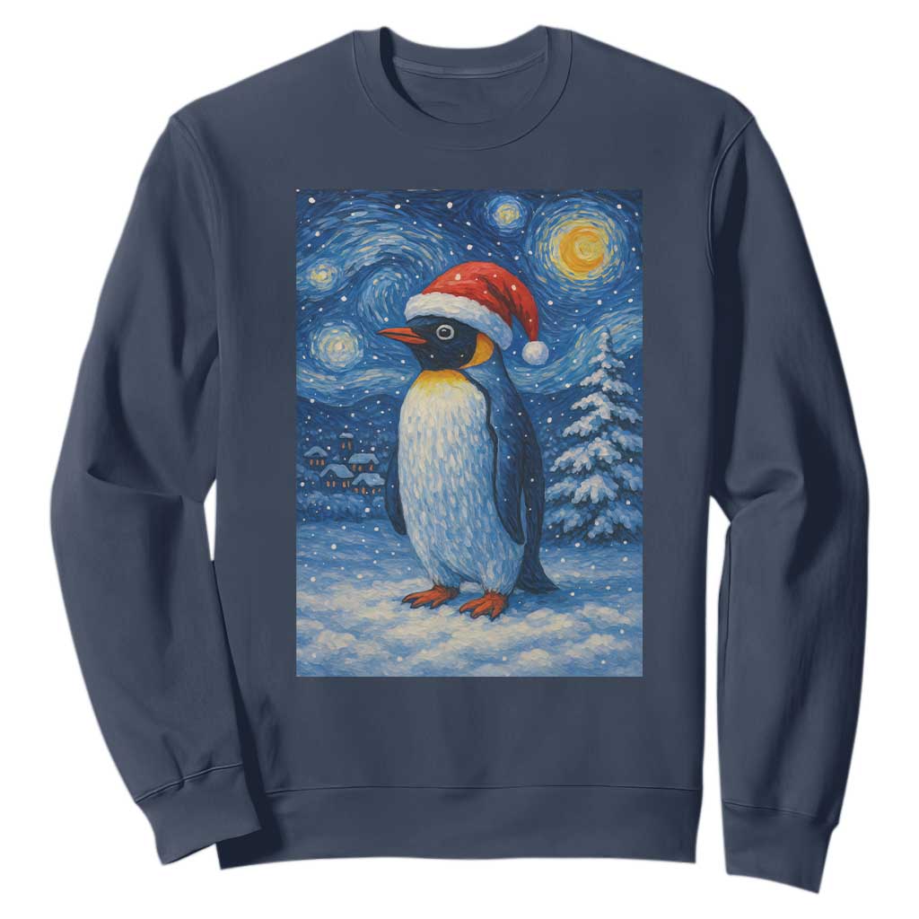 Penguin Christmas Sweatshirt Starry Night Van Gogh TS14 Navy Print Your Wear