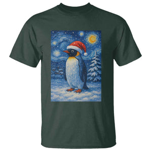 Penguin Christmas T Shirt Starry Night Van Gogh TS14 Dark Forest Green Print Your Wear