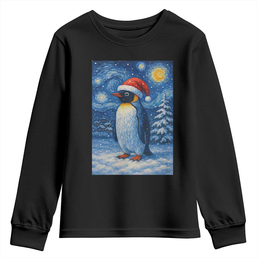 Penguin Christmas Youth Sweatshirt Starry Night Van Gogh TS14 Black Print Your Wear