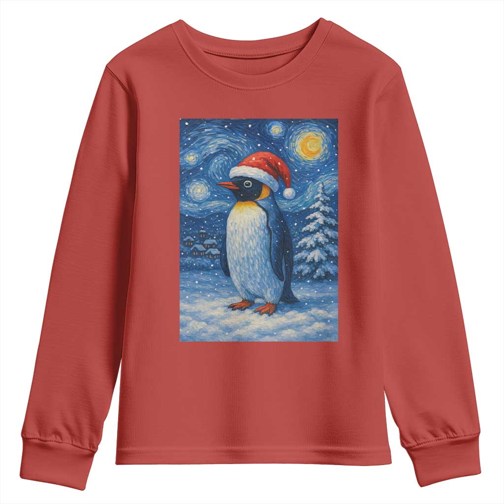 Penguin Christmas Youth Sweatshirt Starry Night Van Gogh TS14 Red Print Your Wear