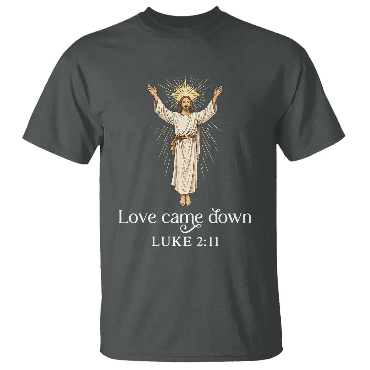 Nativity Scene Christmas T Shirt Love Came Down Jesus Christian TS14 Dark Heather Print Your Wear