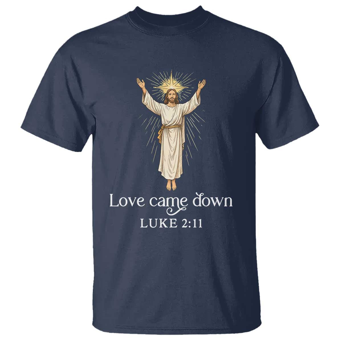 Nativity Scene Christmas T Shirt Love Came Down Jesus Christian TS14 Navy Print Your Wear