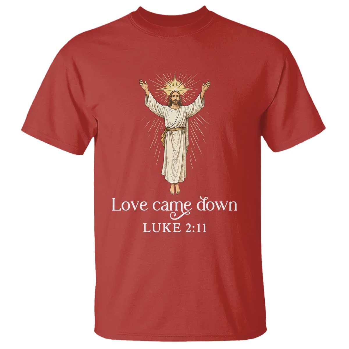 Nativity Scene Christmas T Shirt Love Came Down Jesus Christian TS14 Red Print Your Wear