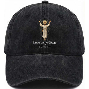 Nativity Scene Christmas Washed Cotton Baseball Cap Love Came Down Jesus Christian TS14 Washed Cap Universal Fit Black Print Your Wear