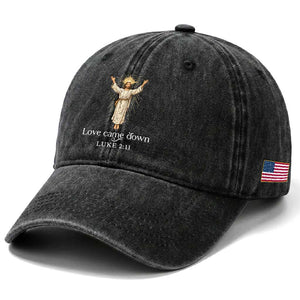 Nativity Scene Christmas Washed Cotton Baseball Cap Love Came Down Jesus Christian TS14 Print Your Wear