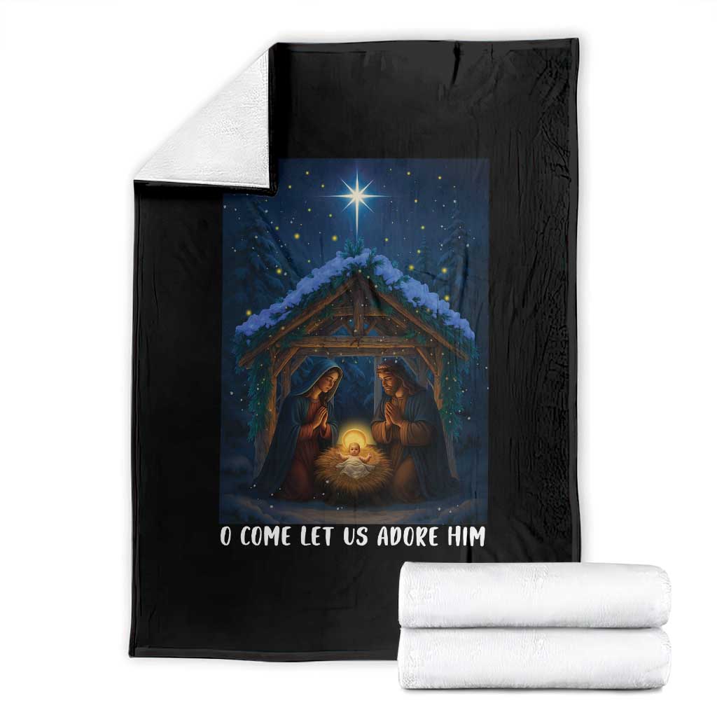 Nativity Scene Christmas Throw Blanket O Come Let Us Adrove Him TS14 Black Print Your Wear