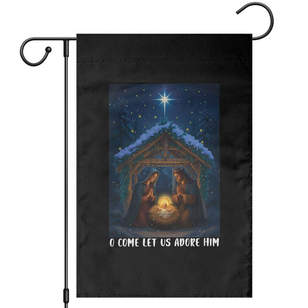 Nativity Scene Christmas Garden Flag O Come Let Us Adrove Him TS14 Black Print Your Wear