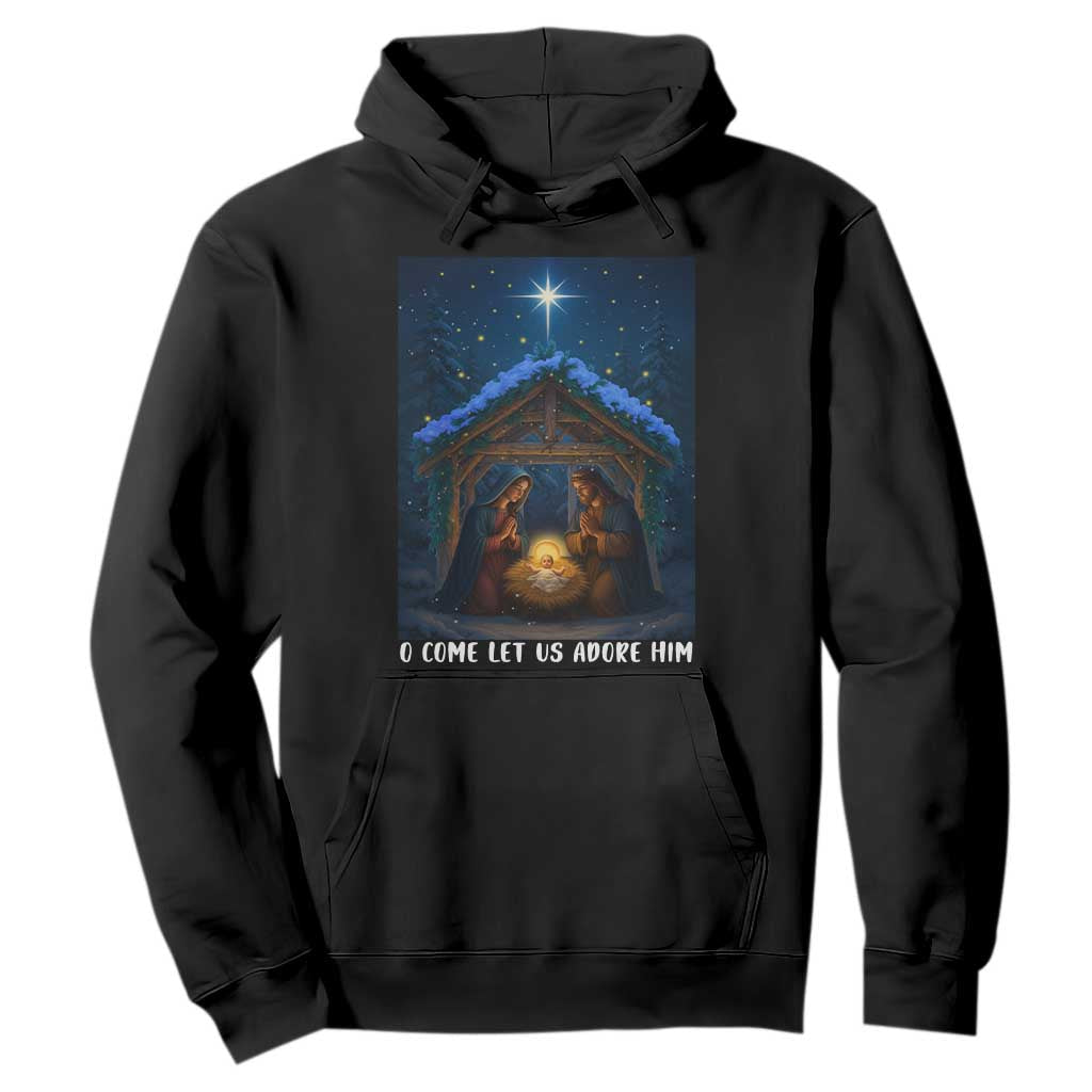Nativity Scene Christmas Hoodie O Come Let Us Adrove Him TS14 Black Print Your Wear