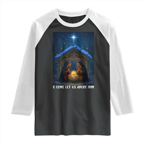 Nativity Scene Christmas Raglan Shirt O Come Let Us Adrove Him TS14 Black White Print Your Wear