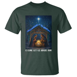 Nativity Scene Christmas T Shirt O Come Let Us Adrove Him TS14 Dark Forest Green Print Your Wear