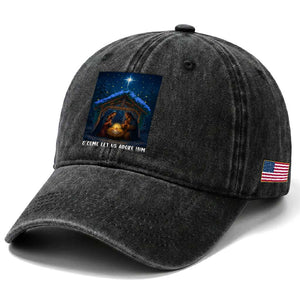 Nativity Scene Christmas Washed Cotton Baseball Cap O Come Let Us Adrove Him TS14 Print Your Wear
