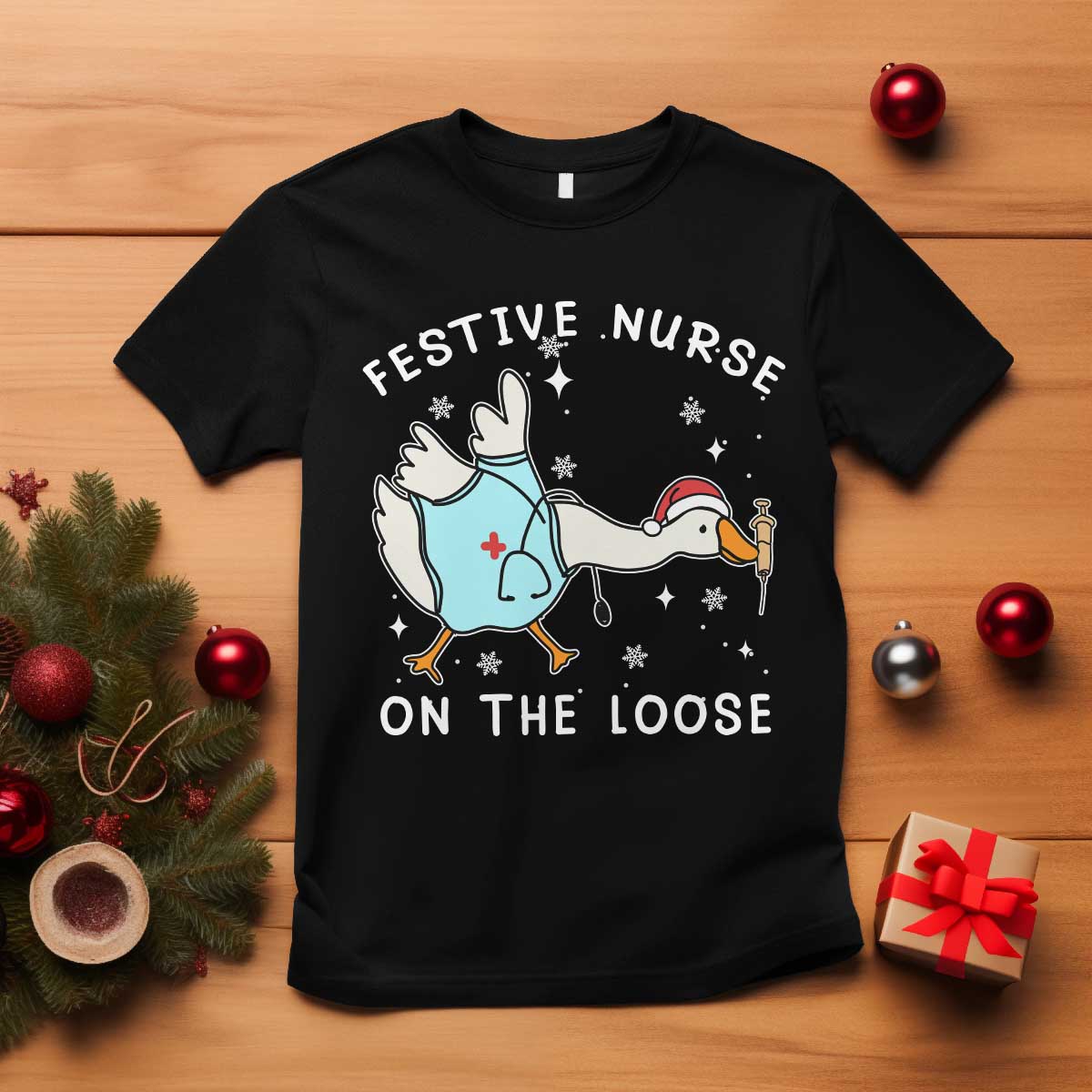 Funny ER Nurse Goose Christmas T Shirt Festive Nurses On The Loose TS14 Black Print Your Wear