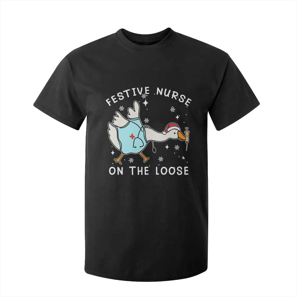 Funny ER Nurse Goose Christmas T Shirt For Kid Festive Nurses On The Loose TS14 Black Print Your Wear
