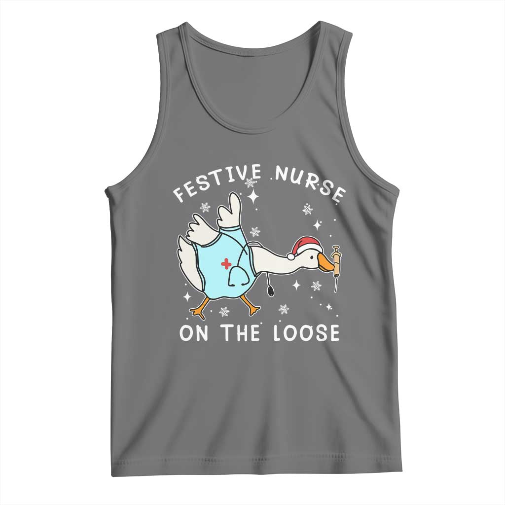 Funny ER Nurse Goose Christmas Tank Top Festive Nurses On The Loose TS14 Black Heather Print Your Wear