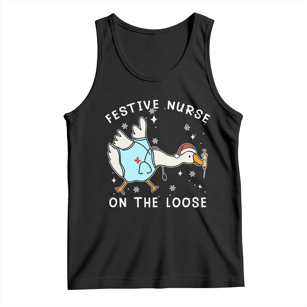 Funny ER Nurse Goose Christmas Tank Top Festive Nurses On The Loose TS14 Black Print Your Wear