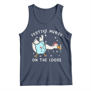 Funny ER Nurse Goose Christmas Tank Top Festive Nurses On The Loose TS14 Navy Print Your Wear