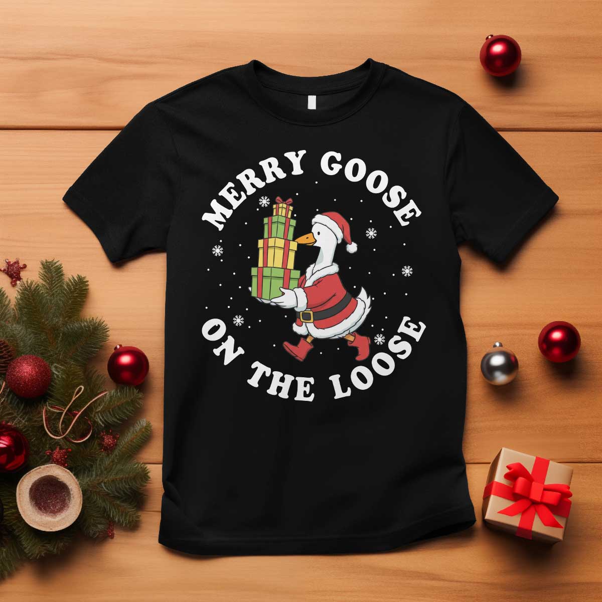 Festive Goose on The Loose T Shirt Funny Goose Christmas Meme TS14 Black Print Your Wear